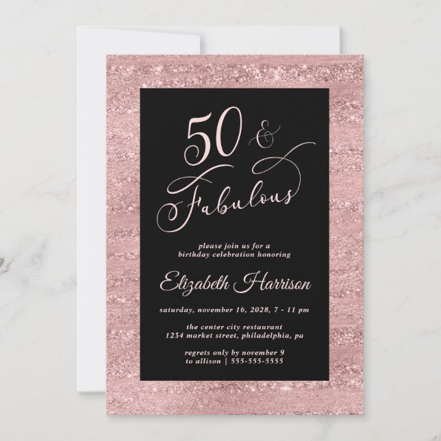 Elegante Rosa Oro 50.ª Invitación a la fiesta de c (Anverso)