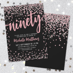 Elegante Rosa Oro 90 cumpleaños invitación