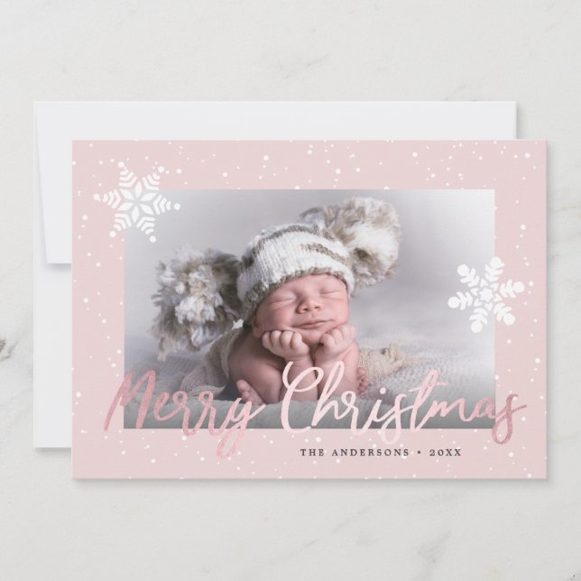 Elegante Rosa Oro Feliz Navidad Personalizado Foto (Anverso)