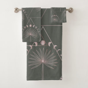 Elegante Rosa Oro Gris Palm Leaf Moon Fases Arte