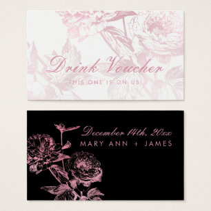 Elegante Rosa Oro Negro Floral Bebida Voucher
