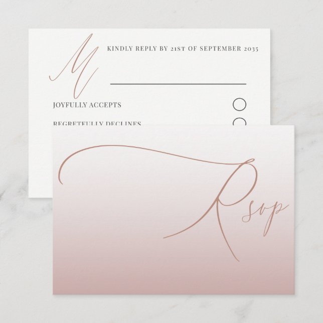 Elegante Rosa Oro Simple RSVP Boda (Anverso / Reverso)