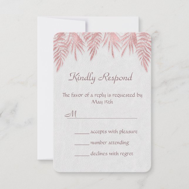Elegante Rosa Palm de oro hojas de boda Invitación (Anverso)