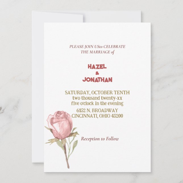 Elegante Rosa Polvoriento Invitación a la Boda Flo (Anverso)