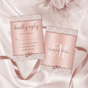 Elegante Rosa Purpurina de oro Damask Wedding RSVP