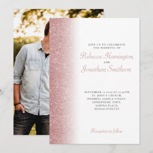 Elegante Rosa Purpurina de Oro - Invitación a la b