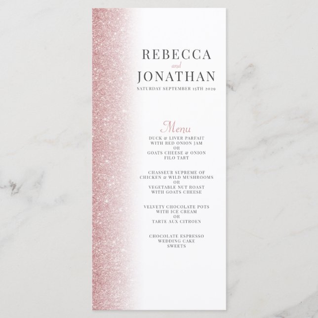 Elegante Rosa Purpurina dorado Boda carta (Anverso)