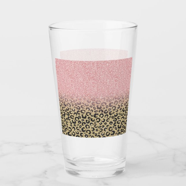 Elegante Rosa Purpurina dorado Leopardo negro (Anverso)