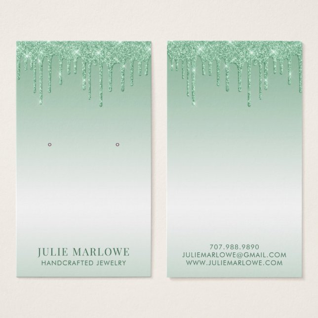 Elegante Rosa Purpurina verde gotea en metal (Anverso y reverso)