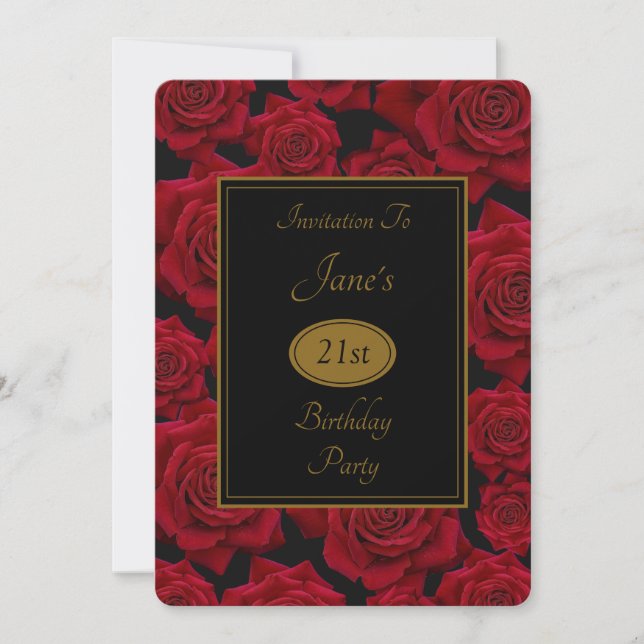 Elegante Rosa Roja Cualquier Invitación De Cumplea (Anverso)