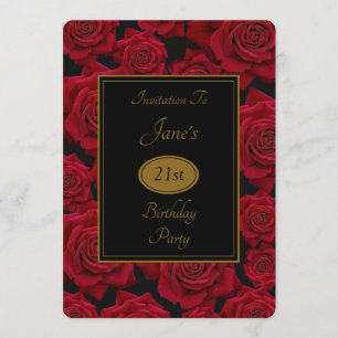 Elegante Rosa Roja Cualquier Invitación De Cumplea