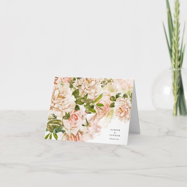 Elegante Rosa Romance Boda Gracias Tarjeta (Anverso)