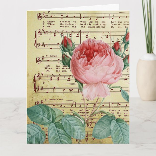 Elegante Rosa romántico vintage notas de música an (Anverso)