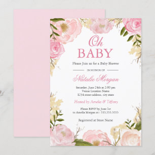 Elegante Rosa Rosa Oh Tarjeta Baby Shower