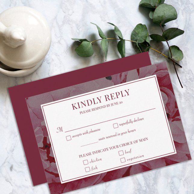 Elegante Rosa RSVP Tarjeta Boda Romántica Rosa (Elegant Rose Pink Romantic Wedding Meal RSVP Card)