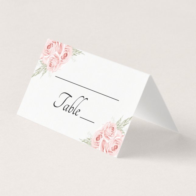 Elegante Rosa Rubor Pink Floral Boda Tarjeta Place (Anverso)