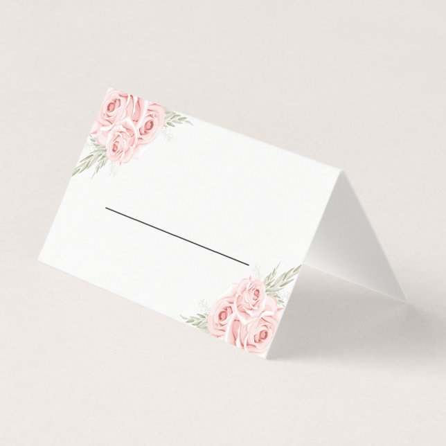 Elegante Rosa Rubor Pink Floral Boda Tarjeta Place (Anverso)