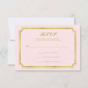 Elegante rosa rubor y respuesta de boda en oro fal