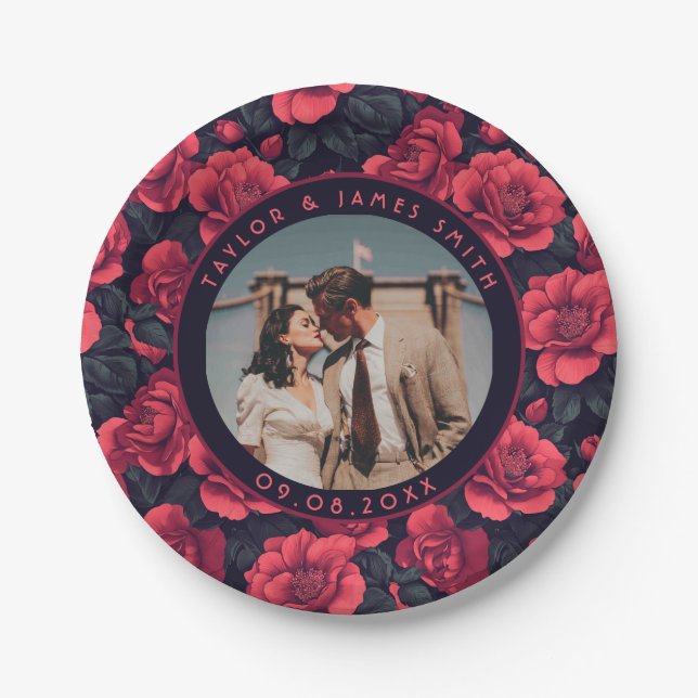 Elegante Rosa Rústico Boda Platos Para Espectáculo (Anverso)