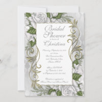 Elegante Rosa Silver Bridal Shower invitaciones