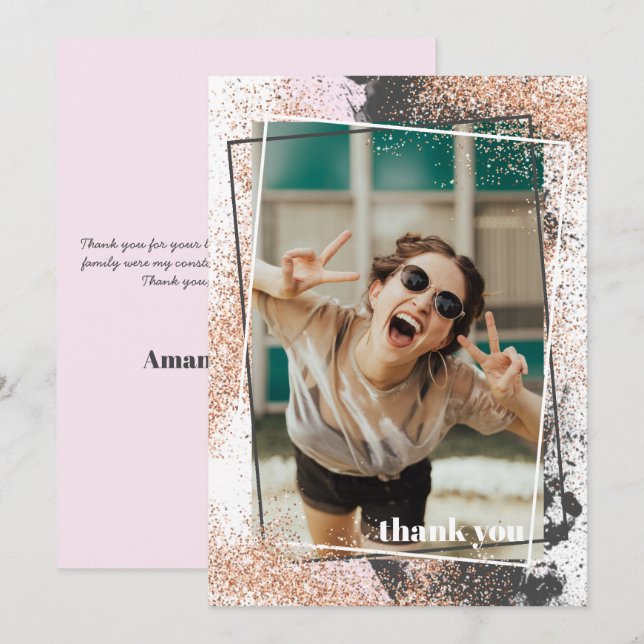 Elegante Rosa Tarjeta de agradecimiento por gradua (Anverso / Reverso)