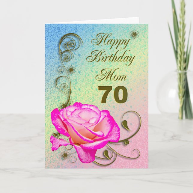 Elegante rosa tarjeta de cumpleaños 70 para mamá (Anverso)