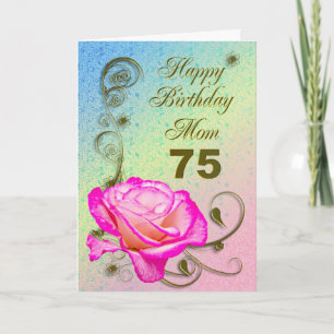 Elegante rosa tarjeta de cumpleaños 75 para mamá