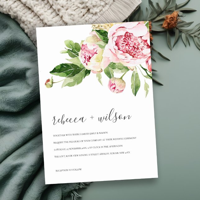 ELEGANTE ROSA VERDE PEONÍA FLORAL ACUARELA BODA (Subido por el creador)