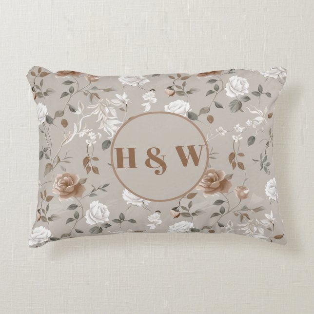 Elegante Rosa y almohada de acento de patrón de vi (Anverso)