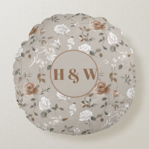 Elegante Rosa y almohada redonda de patrón de vino