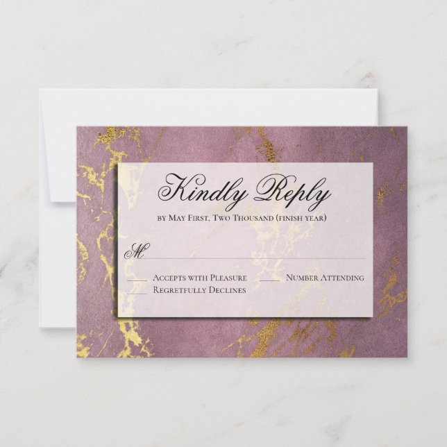 Elegante Rosa y Gold RSVP Responder (Anverso)