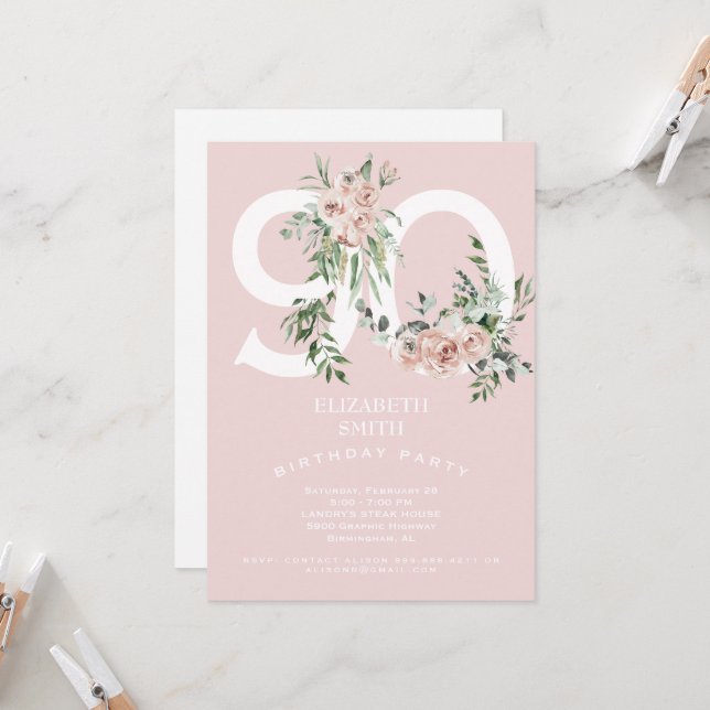 Elegante rosado 90.ª invitación a la fiesta de cum (Anverso/Reverso In Situ)