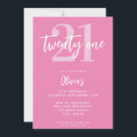 Elegante rosado moderno cumpleaños 21<br><div class="desc">Una invitación moderna de 21 años con una tipografía caligráfica elegante y un diseño minimalista de color rosa y blanco.</div>