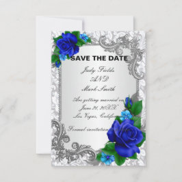 Elegante Rosas azules Boda Guardar La Tarjeta De F