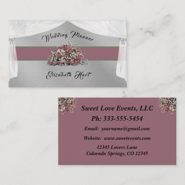 Elegante Rosas Boda Planner Tarjeta de Negocios (Anverso / Reverso)