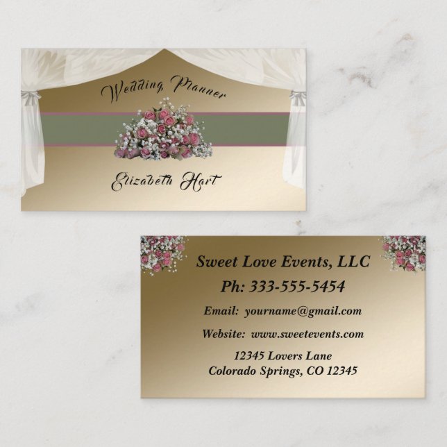 Elegante Rosas Boda Planner Tarjeta de Negocios (Anverso / Reverso)