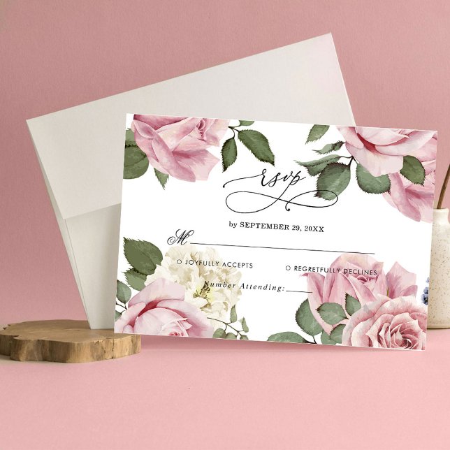 Elegante Rosas florales Boda Tarjeta RSVP (Subido por el creador)