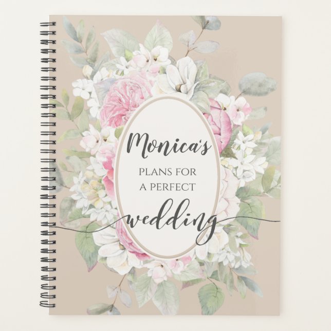 Elegante Rosas florales y planificador de bodas de (Anverso)