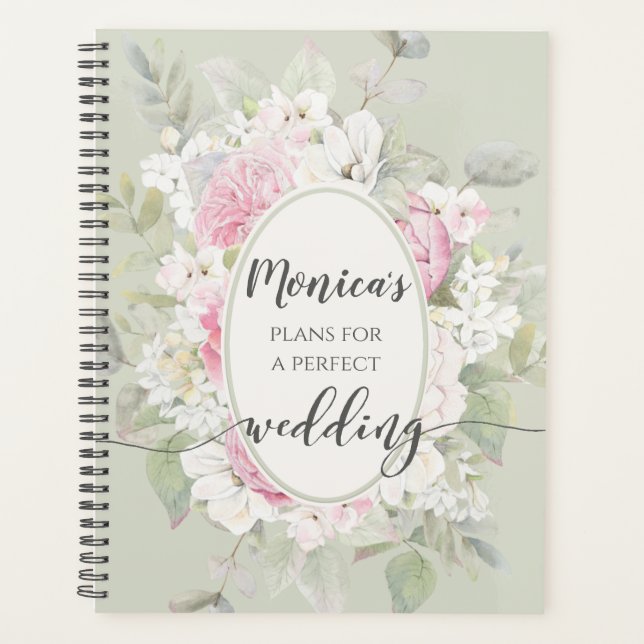 Elegante Rosas florales y planificador de bodas de (Anverso)