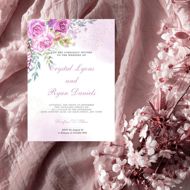 Elegante Rosas púrpura Invitación a la boda (Subido por el creador)