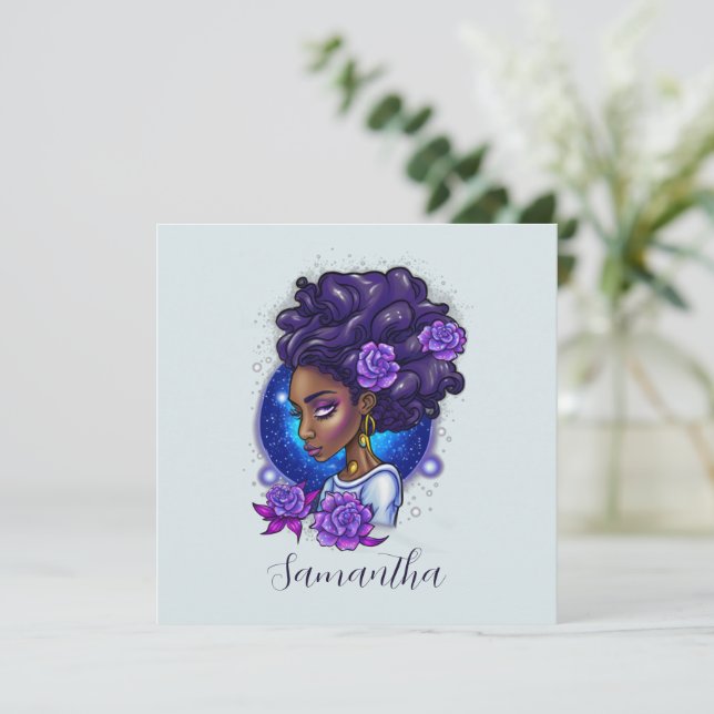 Elegante Rosas púrpuras afromujer (Anverso de pie)
