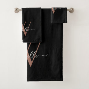 Elegante Rose Gold Black Monogram Name Script