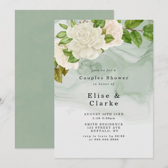 Elegante Roses Blancos Verdes Las Parejas De Ducha (Anverso / Reverso)