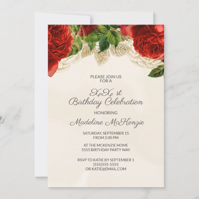 Elegante Roses Rojas Champagne Invitación de cumpl (Anverso)