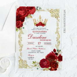 Elegante Roses Rojos Crown Quinceanera Invitación