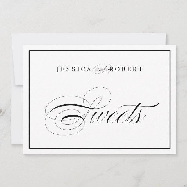 Elegante Rótulo Boda de Dulces en Blanco y Negro (Anverso)