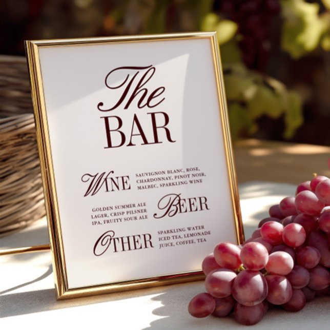 Elegante Rótulo de menú de bar de época (Elegant Vintage Bar Menu Wedding Sign)