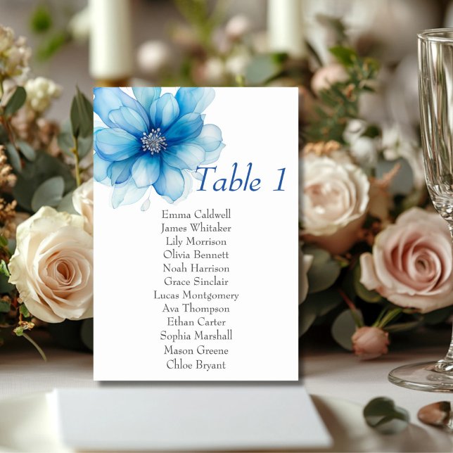 Elegante Rótulo Floral Azul número de mesa (Subido por el creador)