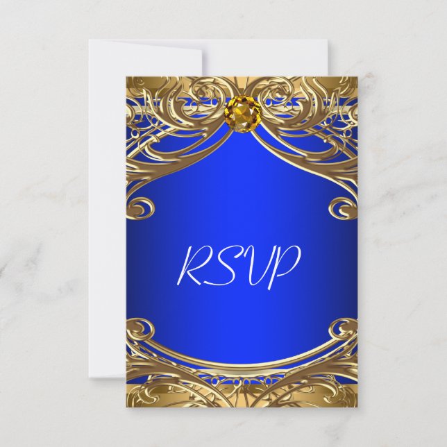 Elegante Royal Blue and Gold Wedding RSVP (Anverso)