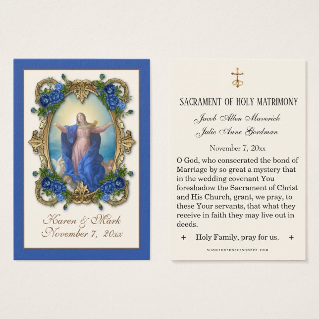 Elegante Royal Blue Virgin Mary Bodas Tarjetas Sag (Anverso y reverso)